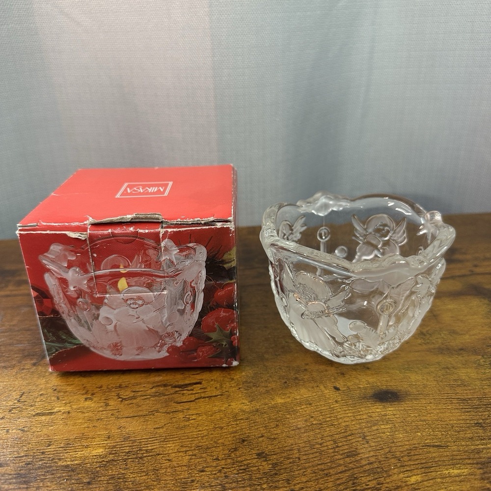 Mikasa Holiday Lights Crystal Candle Holder SA 835/610 Frosted Angel Glass 3.25"